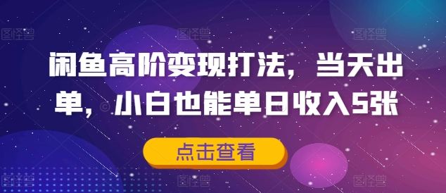 闲鱼高阶变现打法，当天出单，小白也能单日收入5张 编号:29306