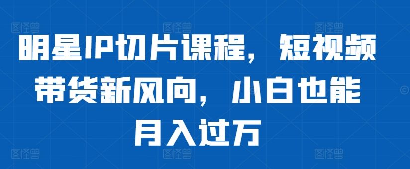 明星IP切片课程，短视频带货新风向，小白也能月入过万 编号:29318