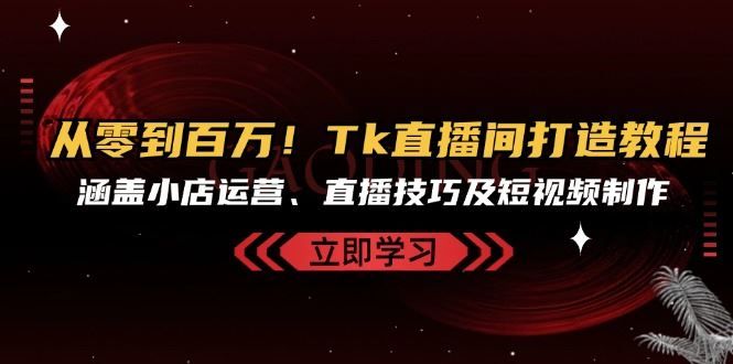 从零到百万！Tk直播间打造教程，涵盖小店运营、直播技巧及短视频制作 编号:29401