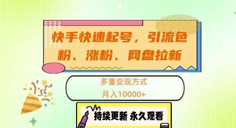 快手快速起号，引流s粉、涨粉、网盘拉新多重变现方式，月入10000+ 编号:29402